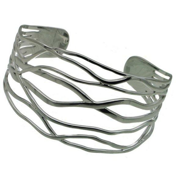 925 Sterling Silver Rhodium Plated Cuff Bracelet.